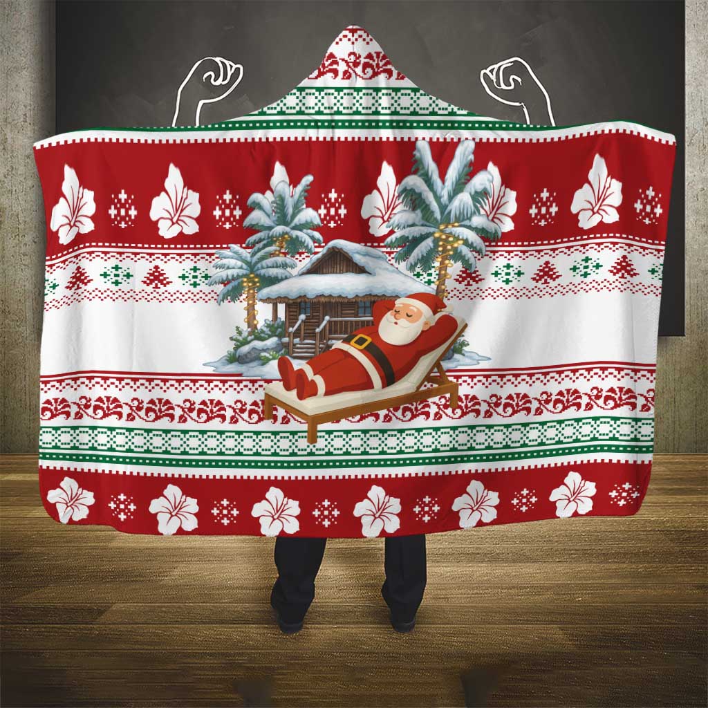 Maldives Christmas Hooded Blanket with Santa Claus Hammock Palm Trees and Tropical - Wonder Print Shop