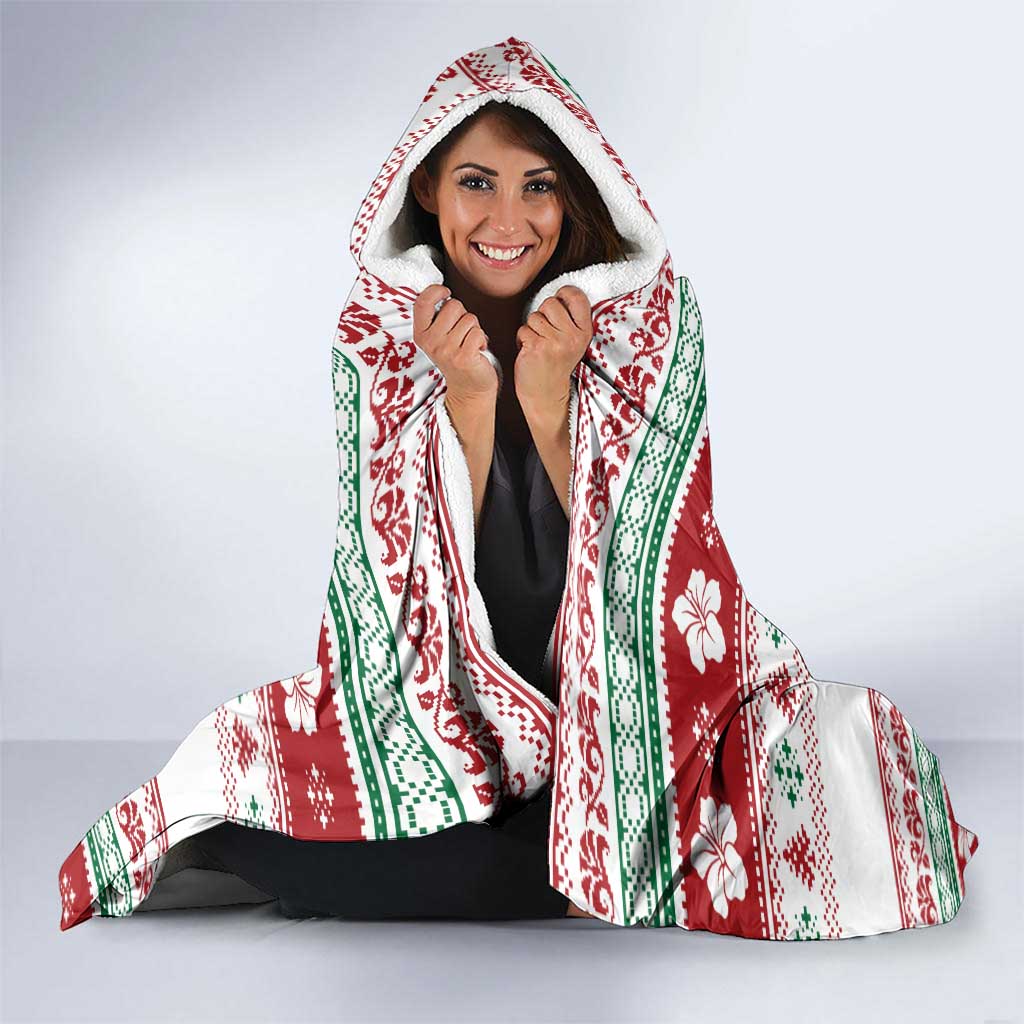 Maldives Christmas Hooded Blanket with Santa Claus Hammock Palm Trees and Tropical - Wonder Print Shop