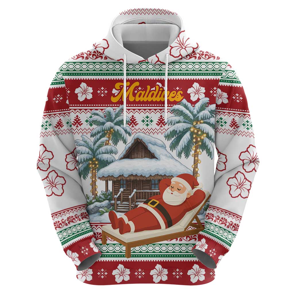 Maldives Christmas Hoodie with Santa Claus Hammock Palm Trees and Tropical - Wonder Print Shop
