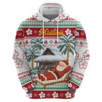 Maldives Christmas Hoodie with Santa Claus Hammock Palm Trees and Tropical - Wonder Print Shop