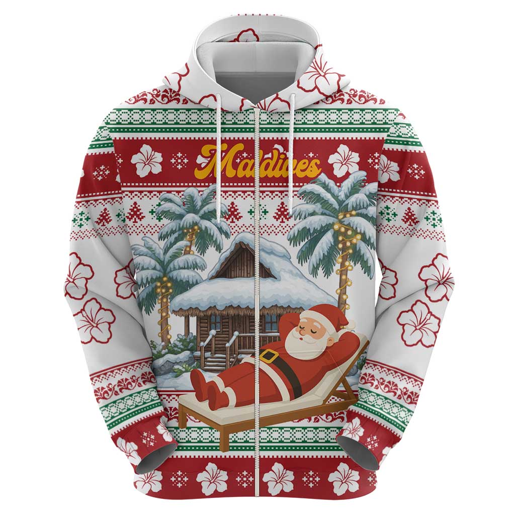 Maldives Christmas Hoodie with Santa Claus Hammock Palm Trees and Tropical - Wonder Print Shop