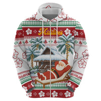 Maldives Christmas Hoodie with Santa Claus Hammock Palm Trees and Tropical - Wonder Print Shop