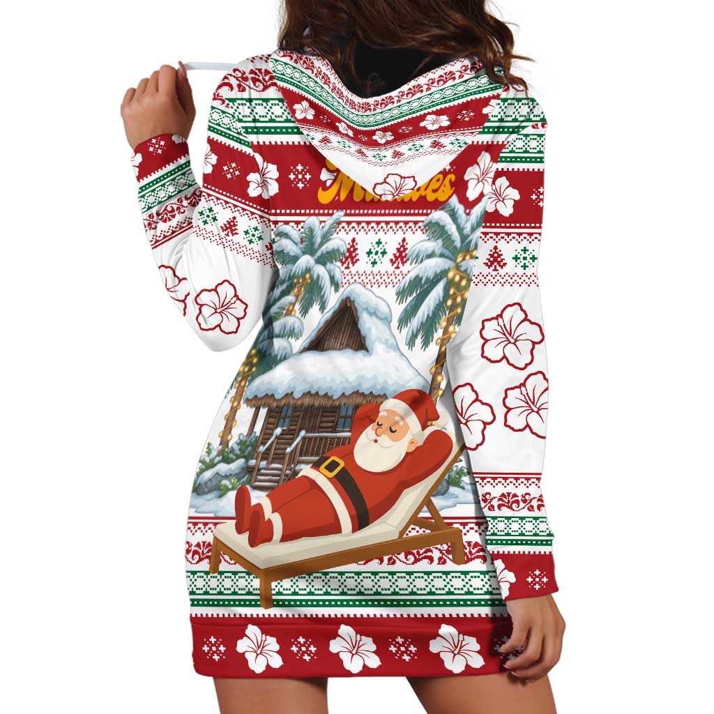 Maldives Christmas Hoodie Dress with Santa Claus Hammock Palm Trees and Tropical - Wonder Print Shop