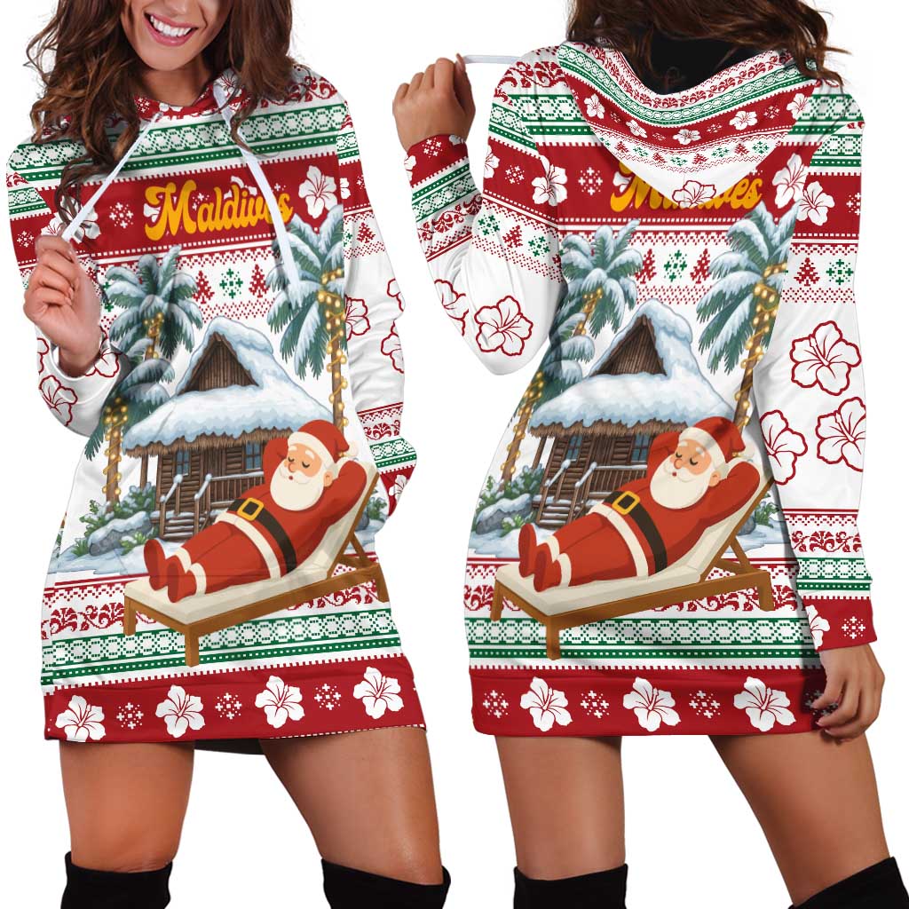 Maldives Christmas Hoodie Dress with Santa Claus Hammock Palm Trees and Tropical - Wonder Print Shop
