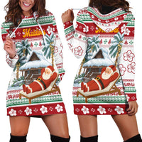 Maldives Christmas Hoodie Dress with Santa Claus Hammock Palm Trees and Tropical - Wonder Print Shop