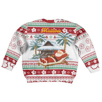 Maldives Christmas Kid Ugly Christmas Sweater with Santa Claus Hammock Palm Trees and Tropical - Wonder Print Shop