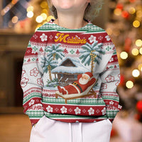 Maldives Christmas Kid Ugly Christmas Sweater with Santa Claus Hammock Palm Trees and Tropical - Wonder Print Shop