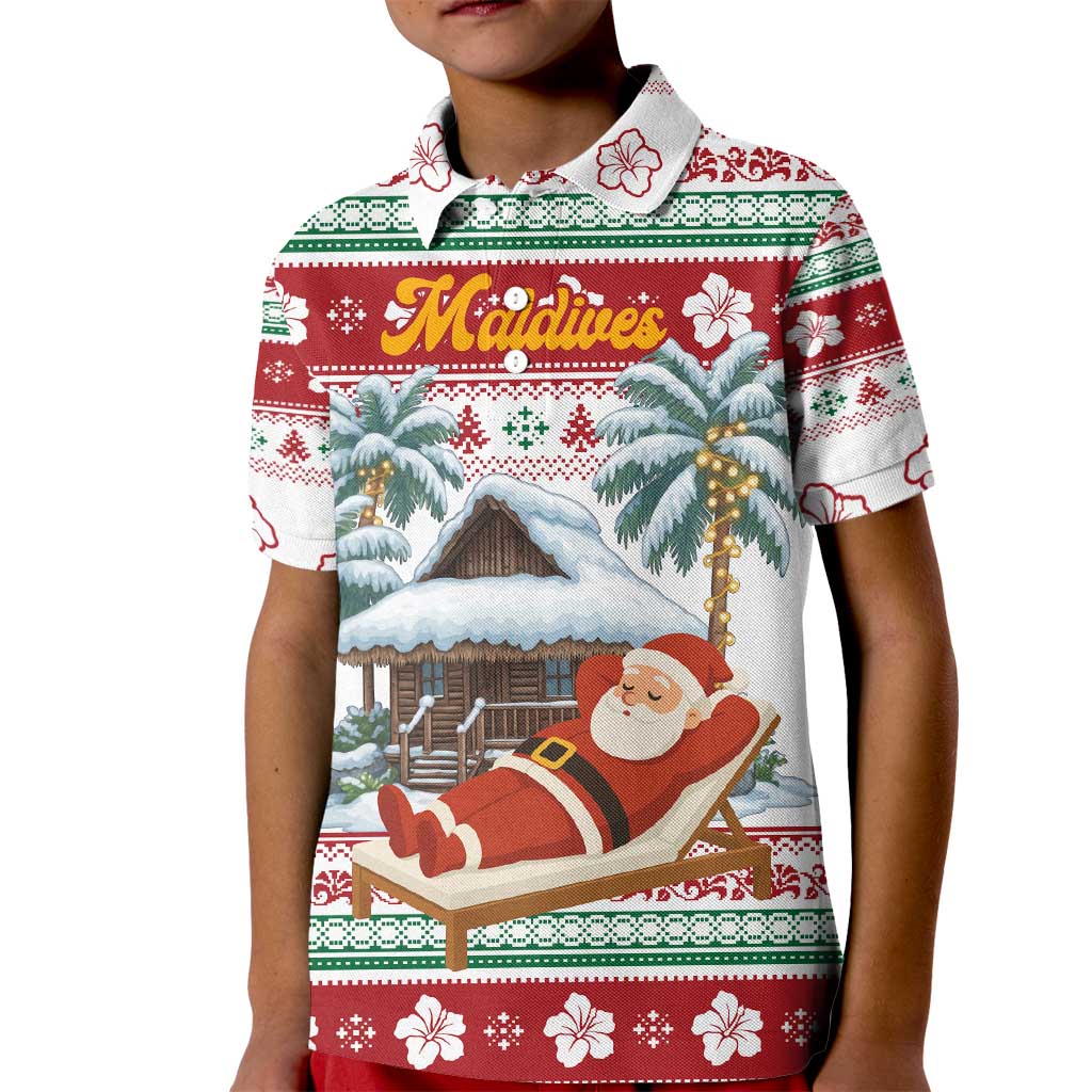 Maldives Christmas Kid Polo Shirt with Santa Claus Hammock Palm Trees and Tropical - Wonder Print Shop