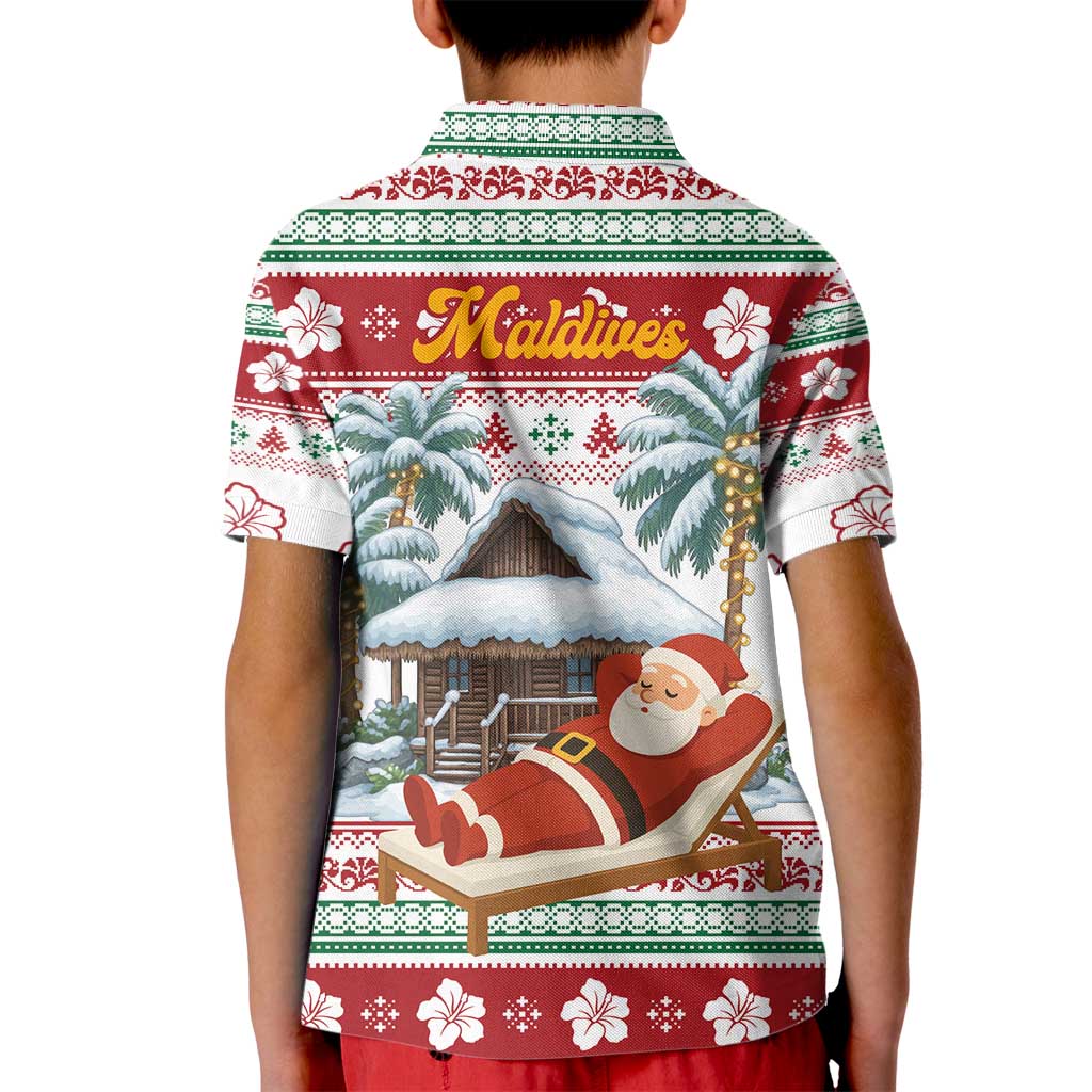Maldives Christmas Kid Polo Shirt with Santa Claus Hammock Palm Trees and Tropical - Wonder Print Shop