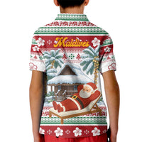 Maldives Christmas Kid Polo Shirt with Santa Claus Hammock Palm Trees and Tropical - Wonder Print Shop
