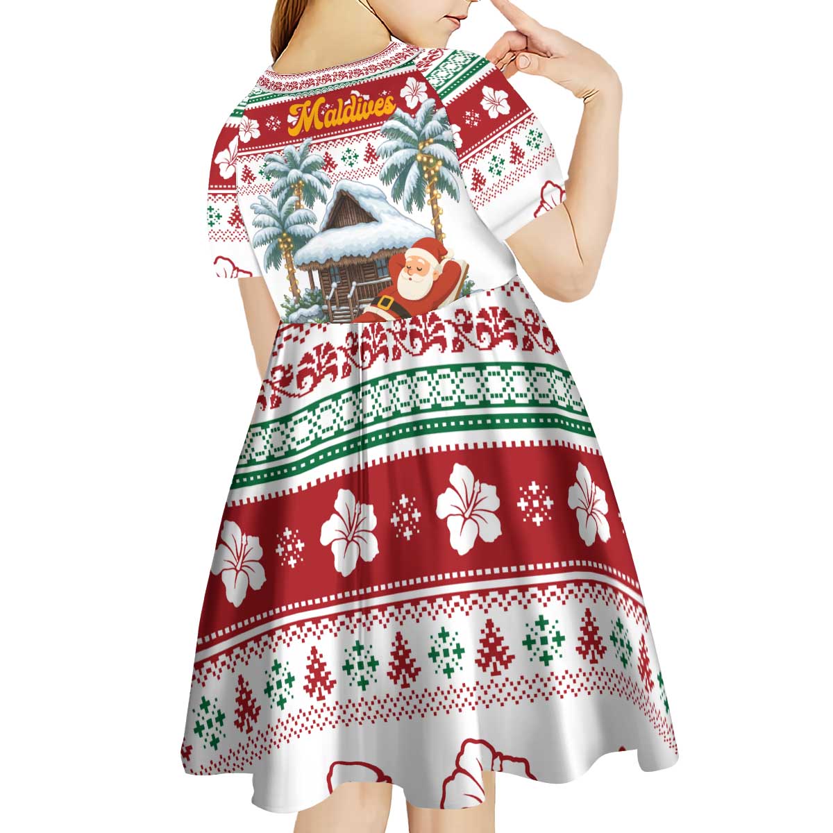 Maldives Christmas Kid Short Sleeve Dress with Santa Claus Hammock Palm Trees and Tropical - Wonder Print Shop
