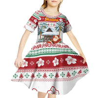 Maldives Christmas Kid Short Sleeve Dress with Santa Claus Hammock Palm Trees and Tropical - Wonder Print Shop