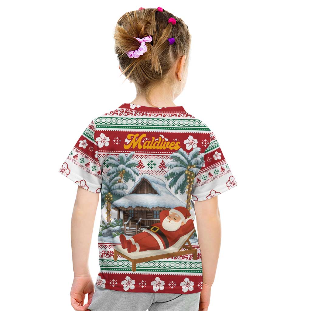 Maldives Christmas Kid T Shirt with Santa Claus Hammock Palm Trees and Tropical - Wonder Print Shop