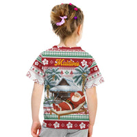 Maldives Christmas Kid T Shirt with Santa Claus Hammock Palm Trees and Tropical - Wonder Print Shop