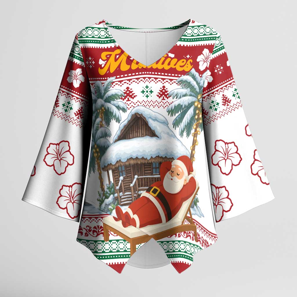Maldives Christmas Kimono Sleeve Blouse with Santa Claus Hammock Palm Trees and Tropical - Wonder Print Shop