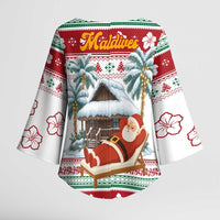 Maldives Christmas Kimono Sleeve Blouse with Santa Claus Hammock Palm Trees and Tropical - Wonder Print Shop