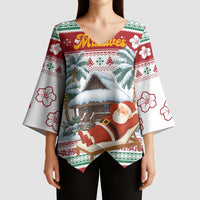 Maldives Christmas Kimono Sleeve Blouse with Santa Claus Hammock Palm Trees and Tropical - Wonder Print Shop
