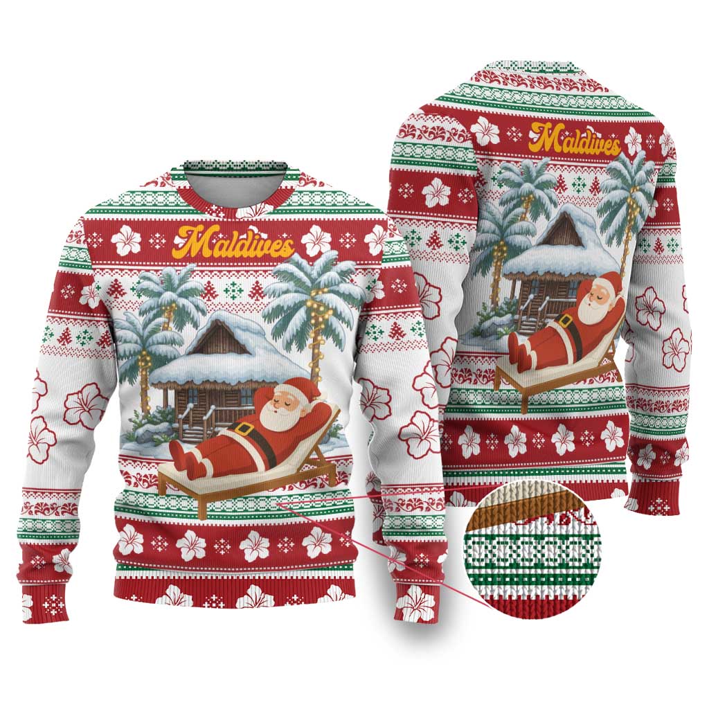 Maldives Christmas Ugly Christmas Sweater with Santa Claus Hammock Palm Trees and Tropical - Wonder Print Shop