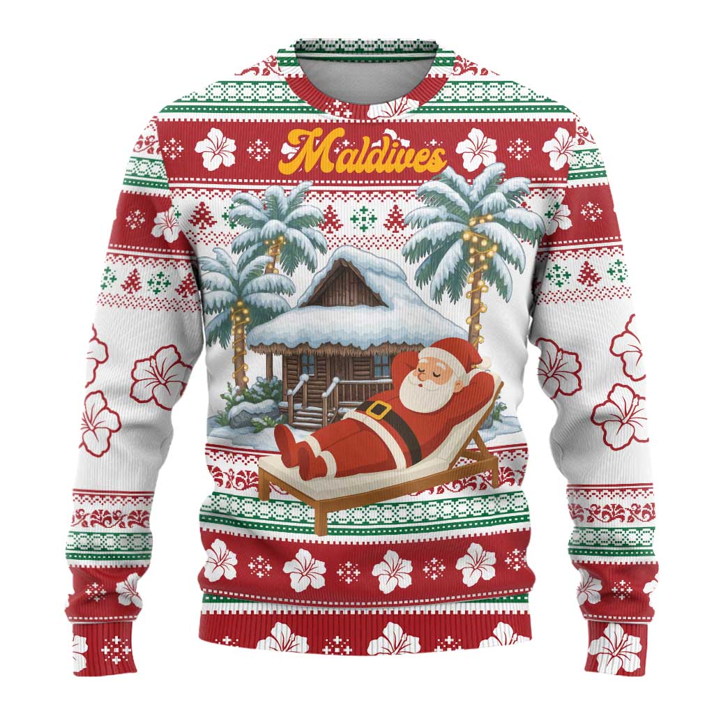 Maldives Christmas Ugly Christmas Sweater with Santa Claus Hammock Palm Trees and Tropical - Wonder Print Shop