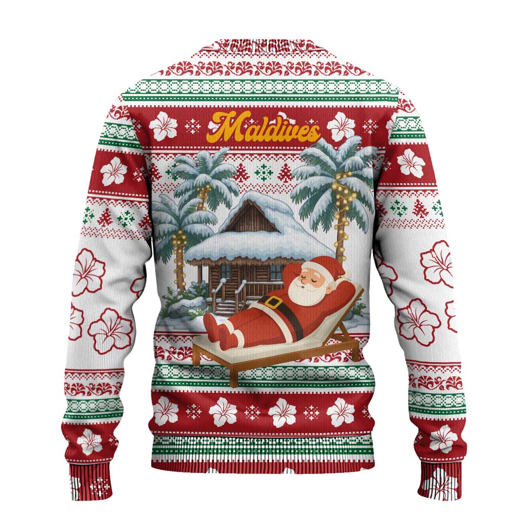 Maldives Christmas Ugly Christmas Sweater with Santa Claus Hammock Palm Trees and Tropical - Wonder Print Shop