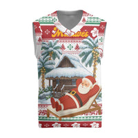 Maldives Christmas Knitted V-Neck Vest with Santa Claus Hammock Palm Trees and Tropical - Wonder Print Shop