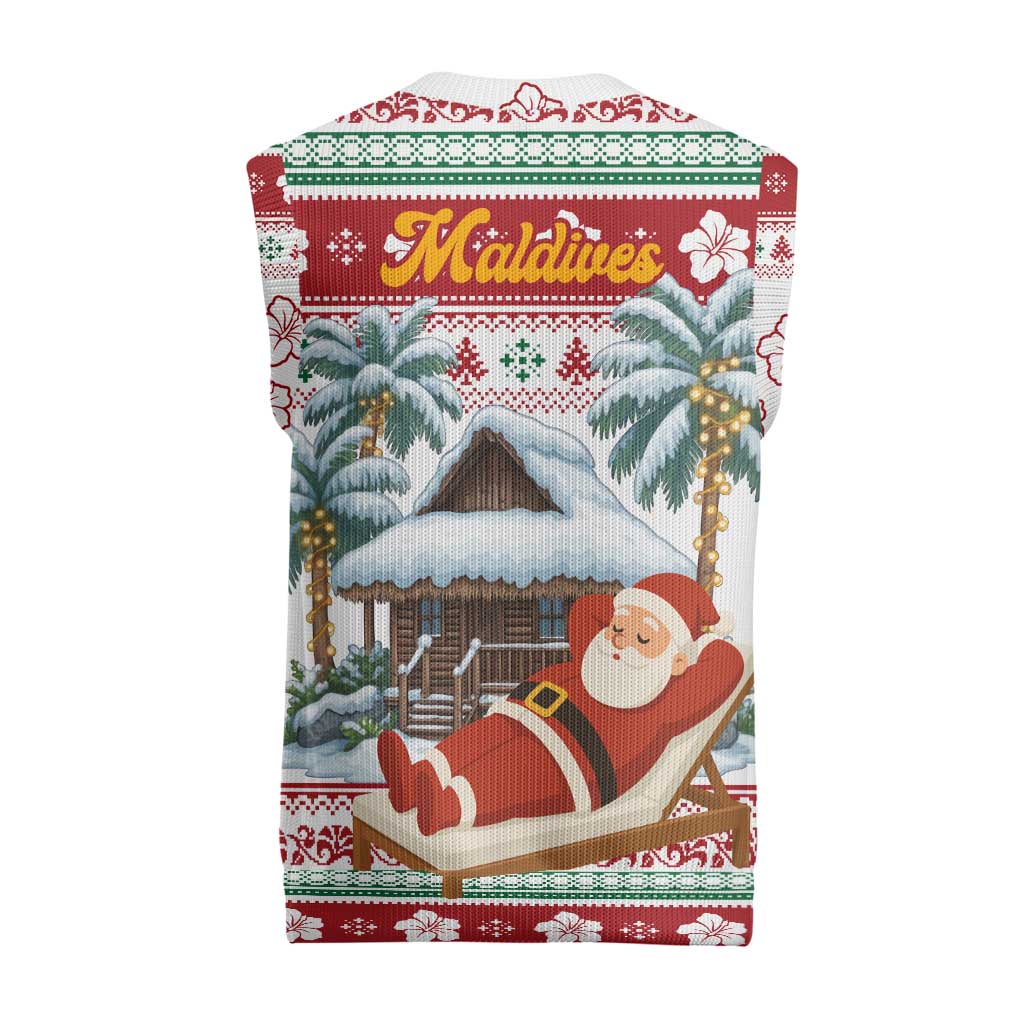 Maldives Christmas Knitted V-Neck Vest with Santa Claus Hammock Palm Trees and Tropical - Wonder Print Shop