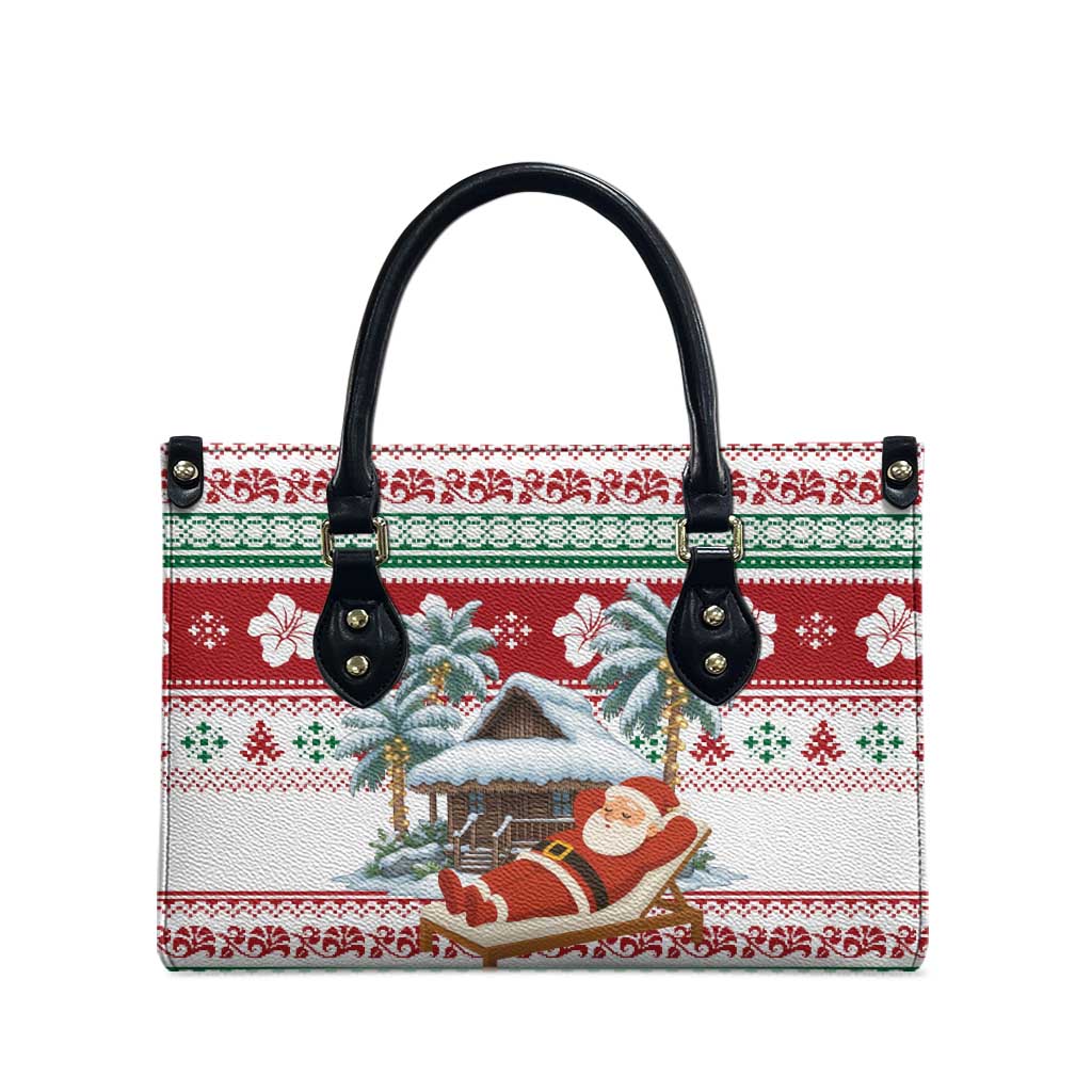 Maldives Christmas Leather Bag with Santa Claus Hammock Palm Trees and Tropical - Wonder Print Shop