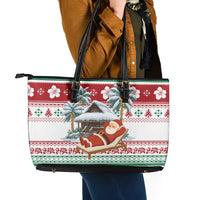 Maldives Christmas Leather Tote Bag with Santa Claus Hammock Palm Trees and Tropical - Wonder Print Shop