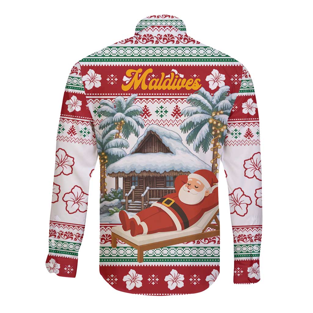 Maldives Christmas Long Sleeve Button Shirt with Santa Claus Hammock Palm Trees and Tropical - Wonder Print Shop