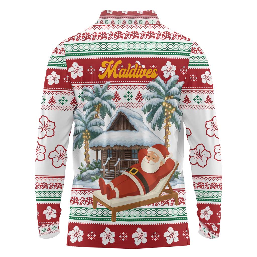Maldives Christmas Long Sleeve Polo Shirt with Santa Claus Hammock Palm Trees and Tropical - Wonder Print Shop