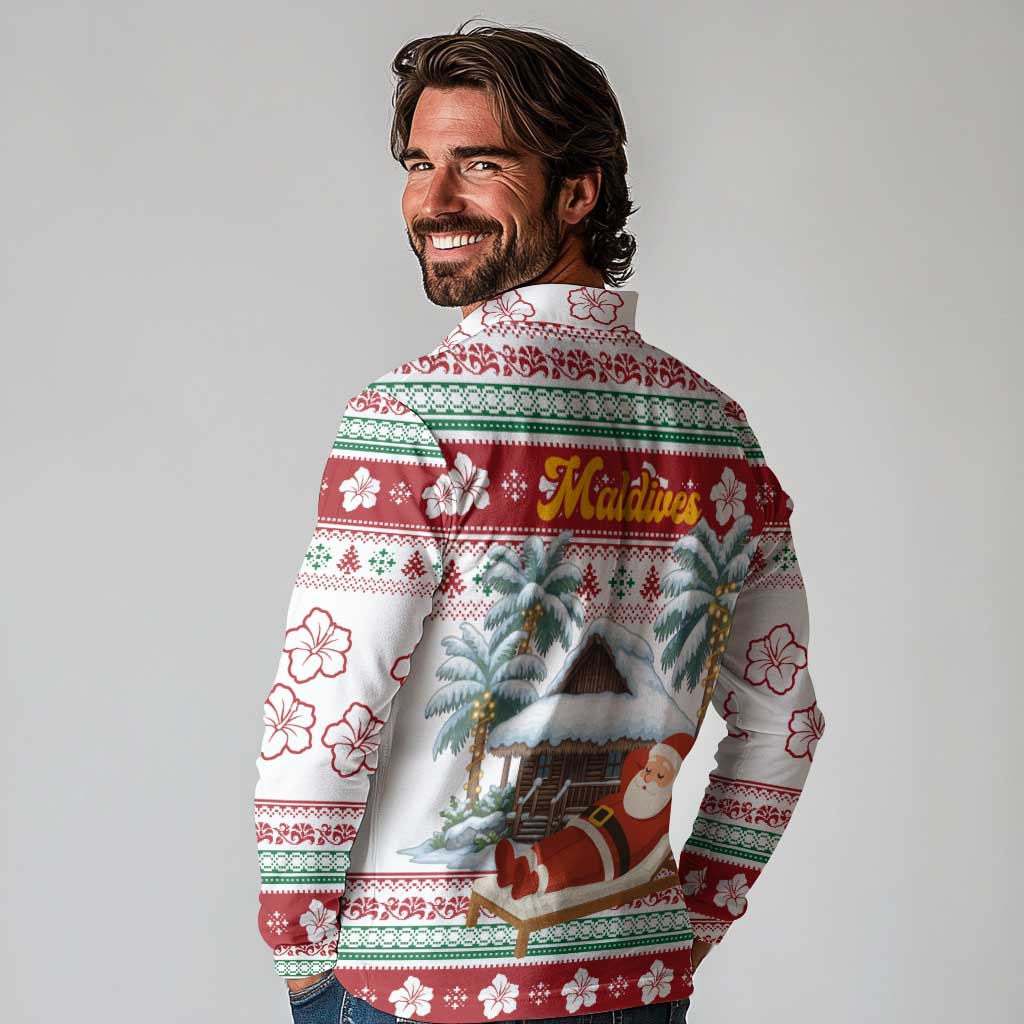 Maldives Christmas Long Sleeve Polo Shirt with Santa Claus Hammock Palm Trees and Tropical - Wonder Print Shop