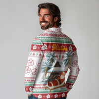 Maldives Christmas Long Sleeve Polo Shirt with Santa Claus Hammock Palm Trees and Tropical - Wonder Print Shop