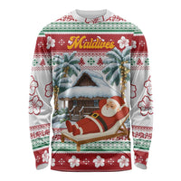 Maldives Christmas Long Sleeve Shirt with Santa Claus Hammock Palm Trees and Tropical - Wonder Print Shop