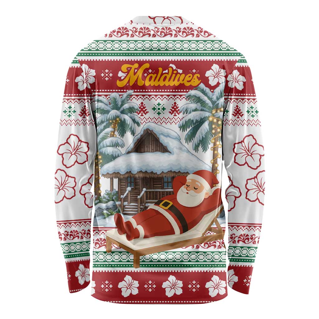 Maldives Christmas Long Sleeve Shirt with Santa Claus Hammock Palm Trees and Tropical - Wonder Print Shop