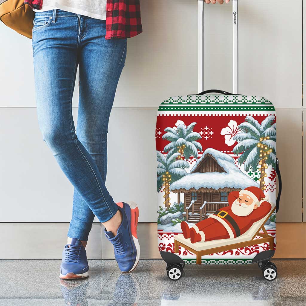 Maldives Christmas Luggage Cover with Santa Claus Hammock Palm Trees and Tropical - Wonder Print Shop
