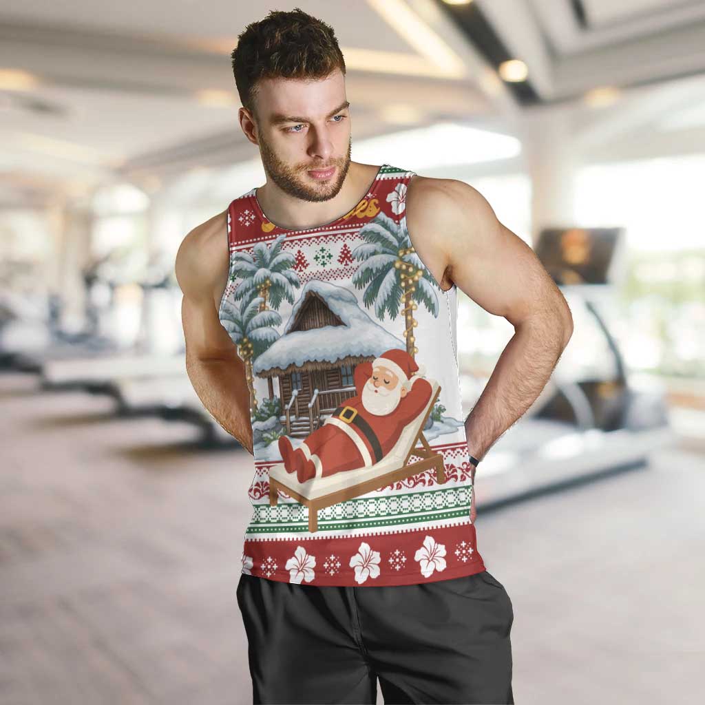 Maldives Christmas Men Tank Top with Santa Claus Hammock Palm Trees and Tropical - Wonder Print Shop