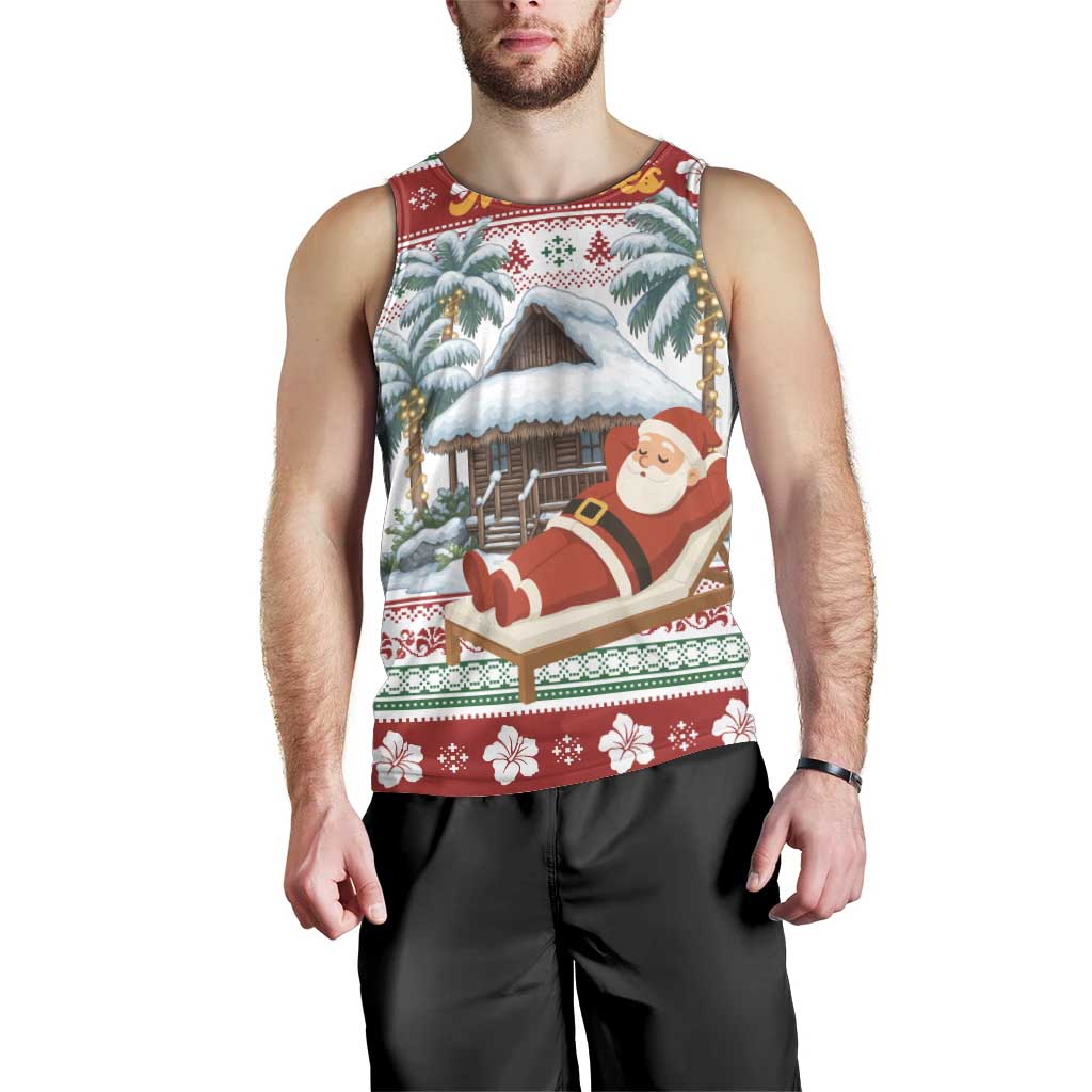 Maldives Christmas Men Tank Top with Santa Claus Hammock Palm Trees and Tropical - Wonder Print Shop