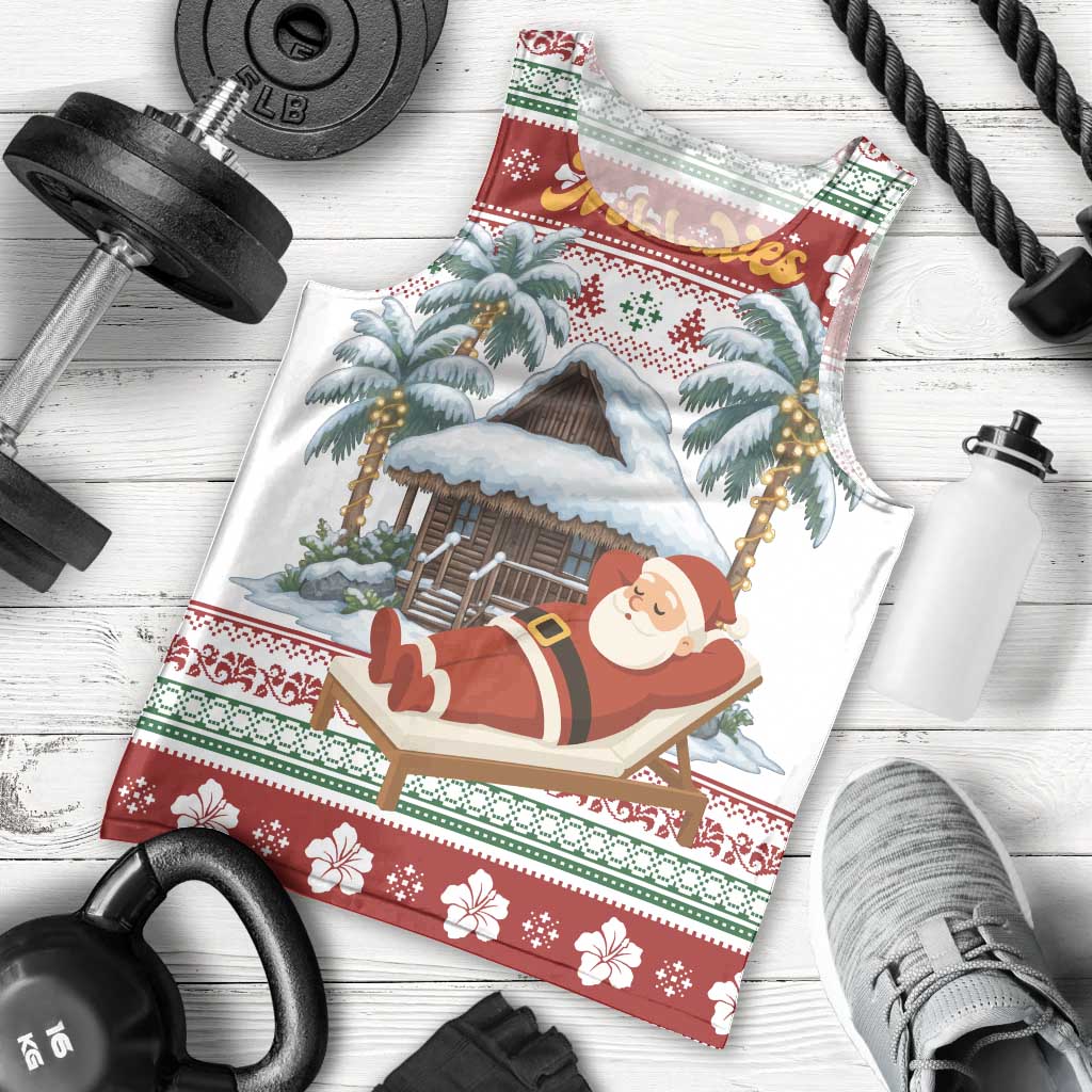 Maldives Christmas Men Tank Top with Santa Claus Hammock Palm Trees and Tropical - Wonder Print Shop