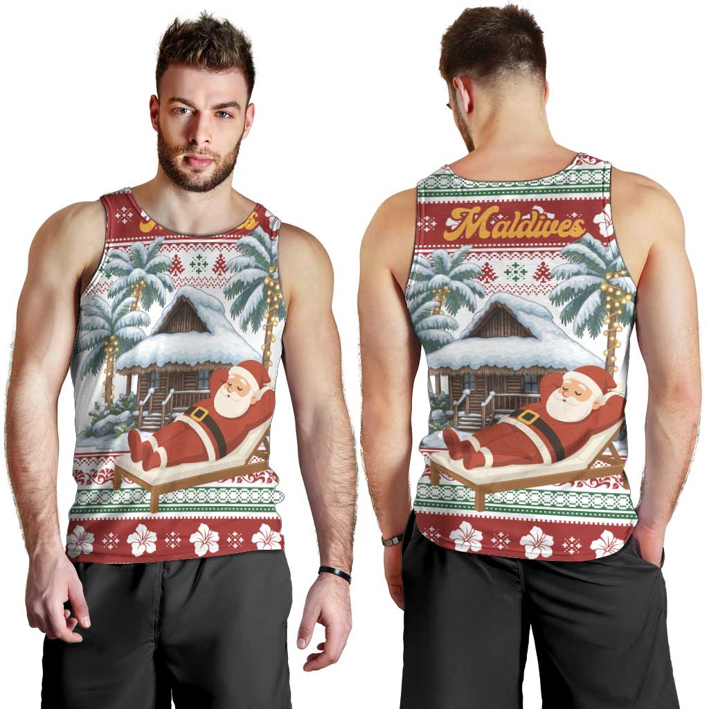 Maldives Christmas Men Tank Top with Santa Claus Hammock Palm Trees and Tropical - Wonder Print Shop