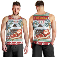 Maldives Christmas Men Tank Top with Santa Claus Hammock Palm Trees and Tropical - Wonder Print Shop