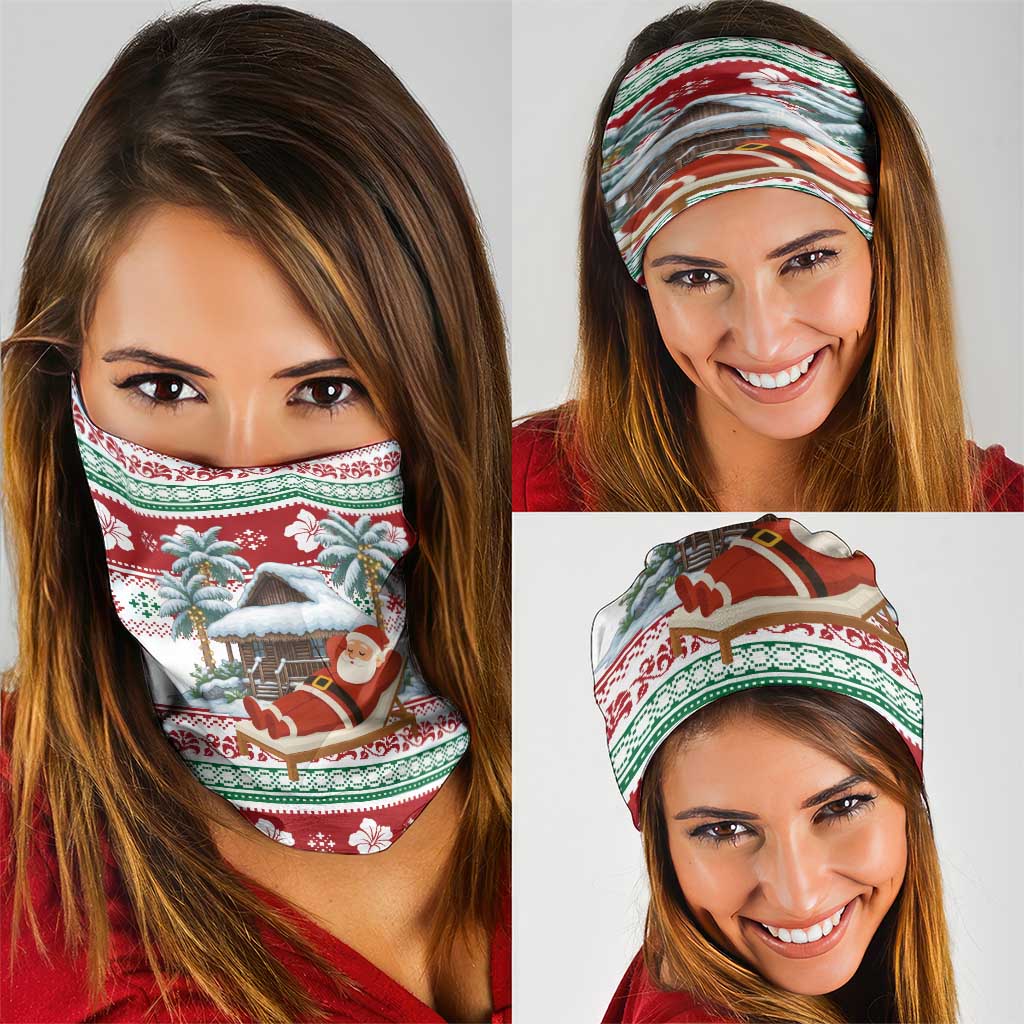 Maldives Christmas Neck Gaiter with Santa Claus Hammock Palm Trees and Tropical - Wonder Print Shop