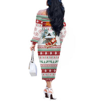 Maldives Christmas Off The Shoulder Long Sleeve Dress with Santa Claus Hammock Palm Trees and Tropical - Wonder Print Shop