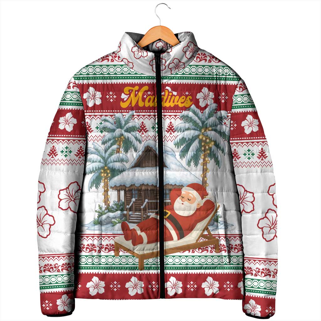 Maldives Christmas Padded Jacket with Santa Claus Hammock Palm Trees and Tropical - Wonder Print Shop