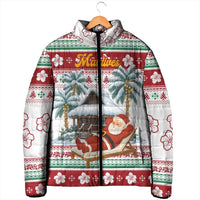 Maldives Christmas Padded Jacket with Santa Claus Hammock Palm Trees and Tropical - Wonder Print Shop