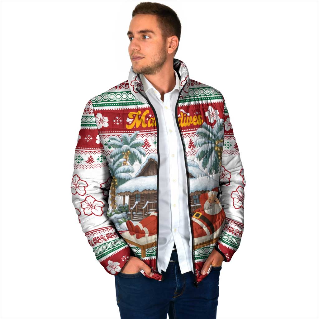 Maldives Christmas Padded Jacket with Santa Claus Hammock Palm Trees and Tropical - Wonder Print Shop