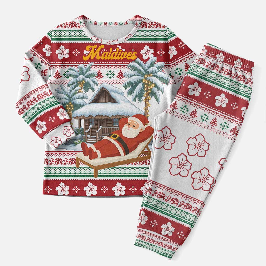 Maldives Christmas Pajama Set with Santa Claus Hammock Palm Trees and Tropical - Wonder Print Shop