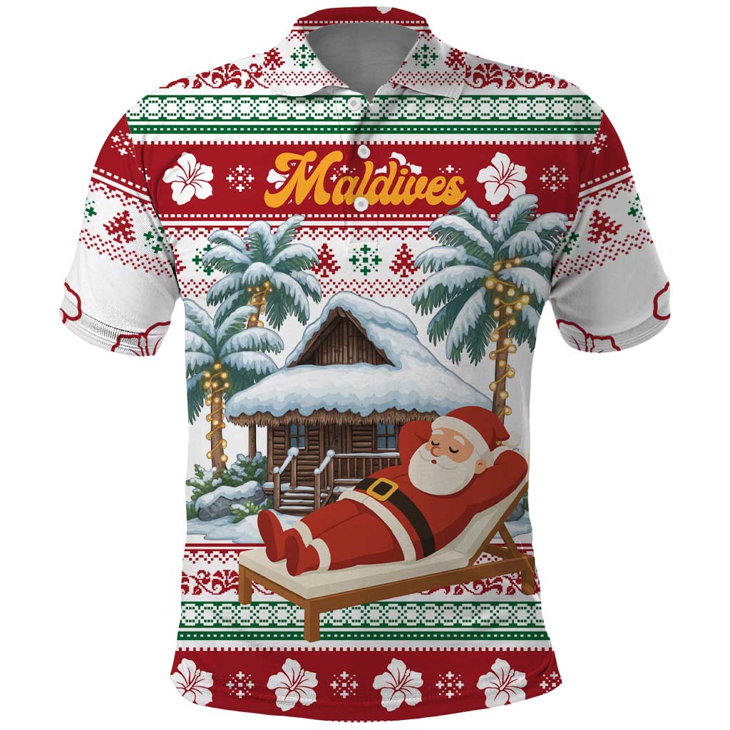 Maldives Christmas Polo Shirt with Santa Claus Hammock Palm Trees and Tropical - Wonder Print Shop