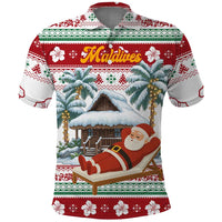 Maldives Christmas Polo Shirt with Santa Claus Hammock Palm Trees and Tropical - Wonder Print Shop