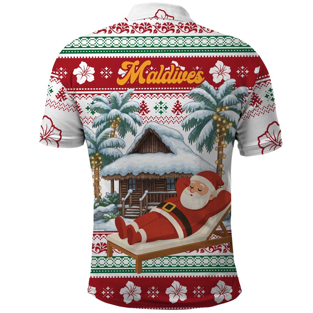 Maldives Christmas Polo Shirt with Santa Claus Hammock Palm Trees and Tropical - Wonder Print Shop