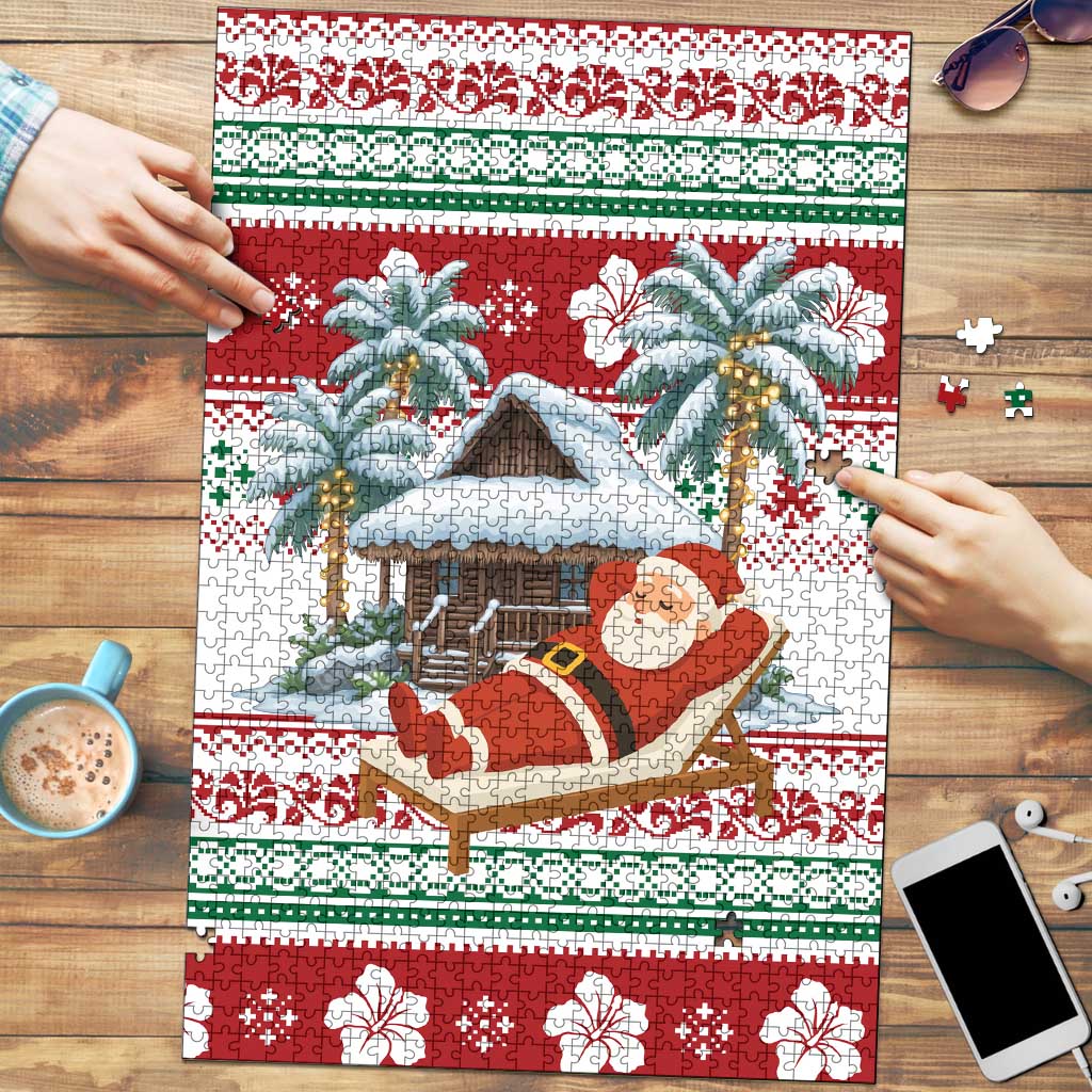 Maldives Christmas Puzzle with Santa Claus Hammock Palm Trees and Tropical - Wonder Print Shop